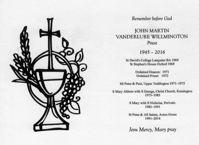 The Revd John Willmington 1945 - 2016 image
